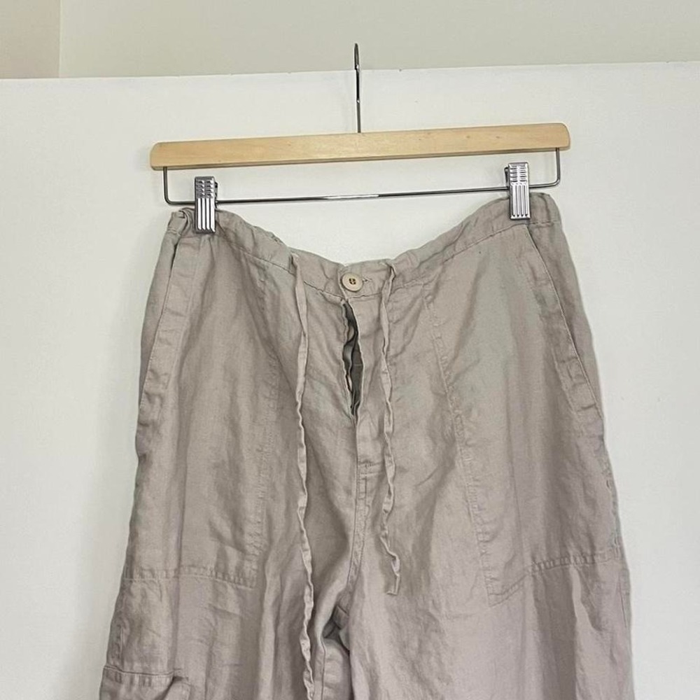 Boho 100% Linen Taupe Drawstring Cargo Pants – Relaxed Fit - Picture 4 of 7